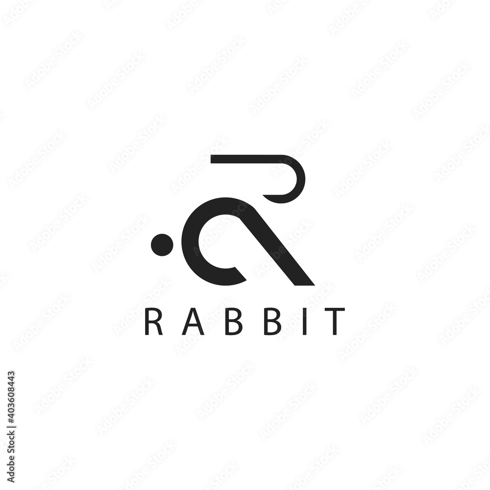 letter R simple logo creative illustration rabbit vector design template