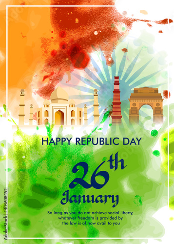 Indian Republic day concept with text 26 January. Vector illustration 
