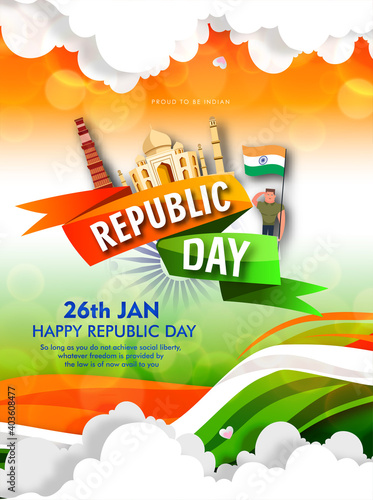 Indian Republic day concept with text 26 January. Vector illustration 
