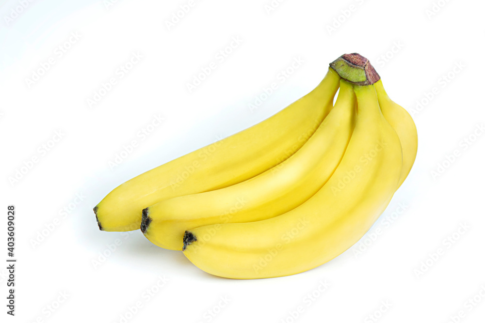 Bunch of fresh yellow bananas isolated on white background