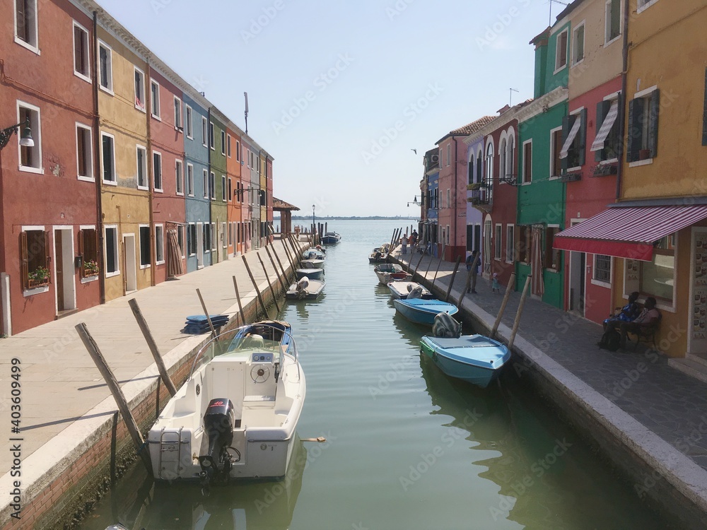 Canal to the sea on Burano Island, Italy