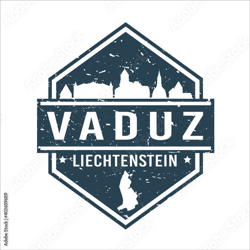 Vaduz, Liechtenstein Travel Stamp Icon. Skyline City Design Tourism Diamond. Vector Illustration Grunge Clip art Badge.