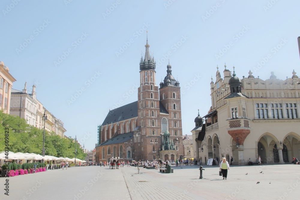 St. Mary's Basilica at Main Square in Krakow, Poland
