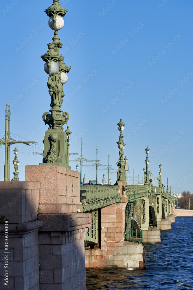 Russia, St Petersburg, a fragment of the Trinity Bridge over the Neva River