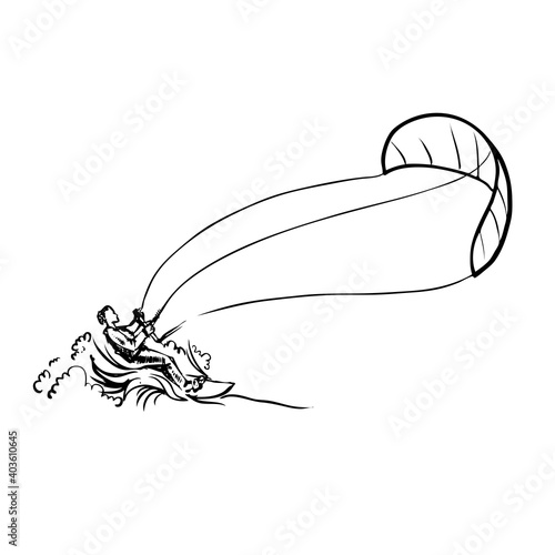hand drawn ink kitesurfer on white background. vector