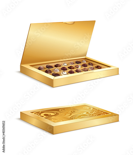 Realistic open and closed box of chocolates