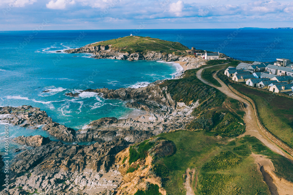 Amazing landscape seen from a drone in the British coastline, Cornwall.