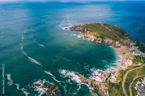 Amazing landscape seen from a drone in the British coastline, Cornwall. © belyaaa