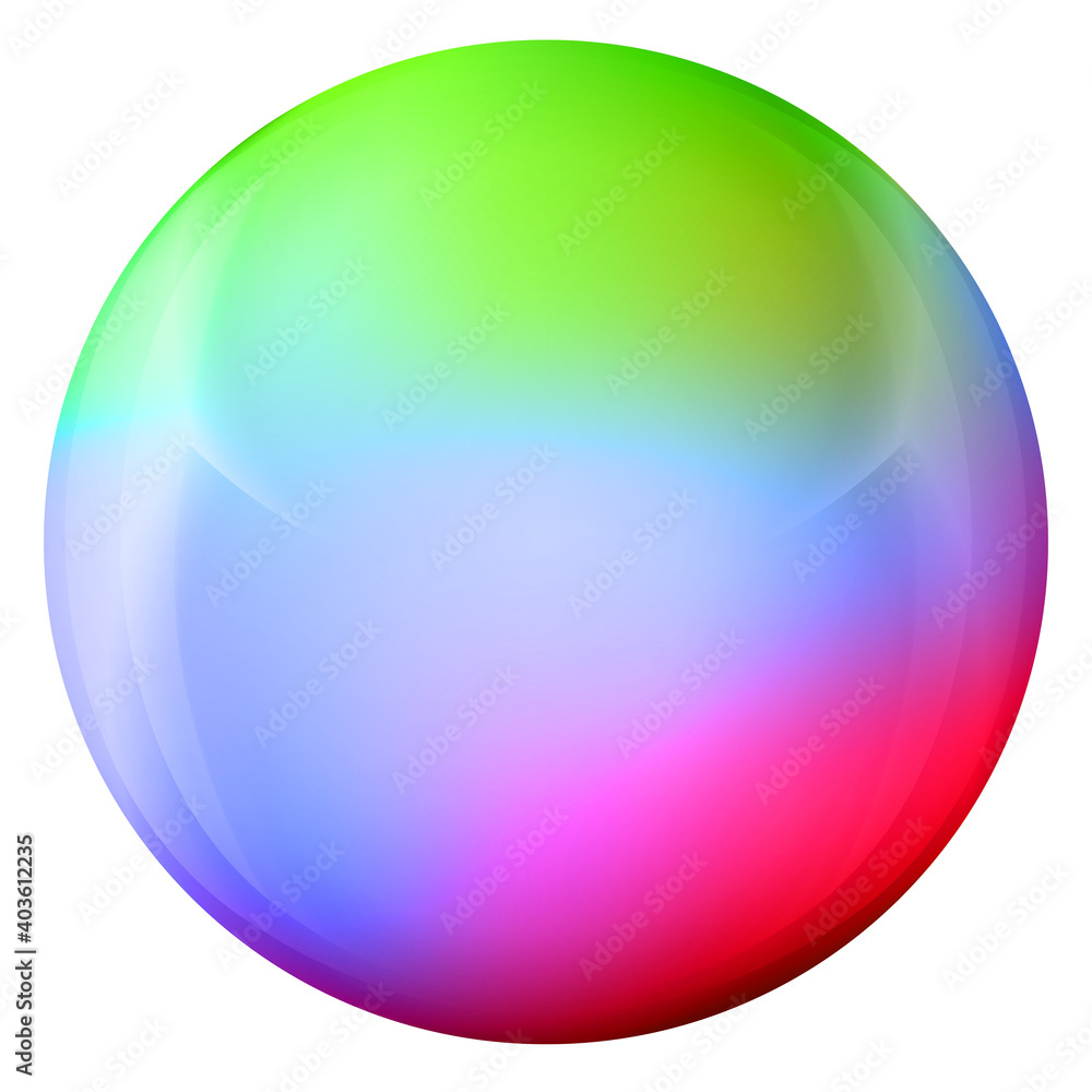 Glass colorful ball or precious pearl. Glossy realistic ball, 3D abstract vector illustration highlighted on a white background. Big metal bubble with shadow.