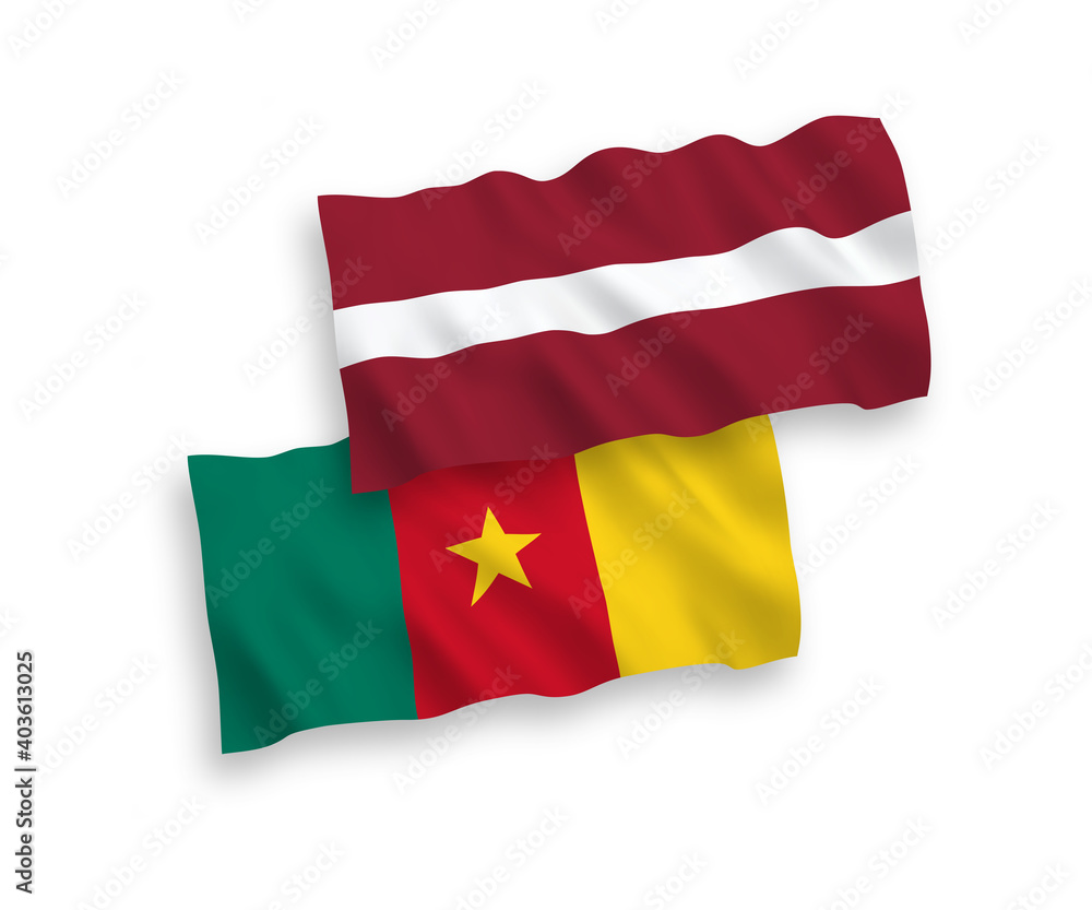 Flags of Latvia and Cameroon on a white background