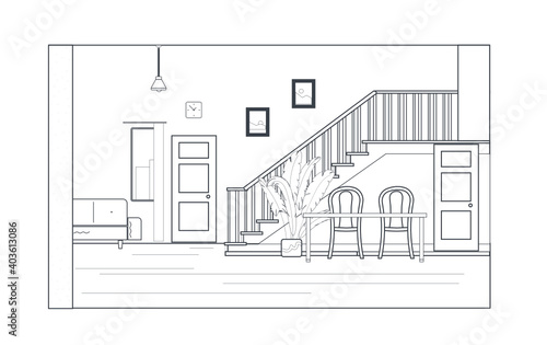 line interior design room with stairs and window