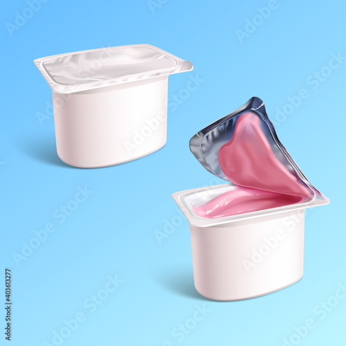 Milk yogurt open and closed package