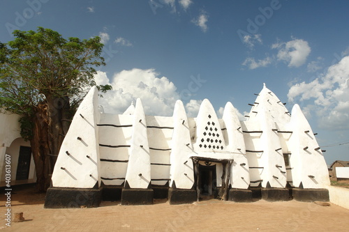 The Larabanga Mosque is built in the Sudanese architectural style in the village of Larabanga, Ghana