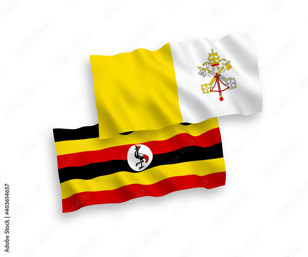 Fototapeta premium Flags of Vatican and Uganda on a white background