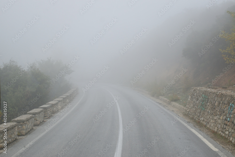 Foggy road in the Meteora region of Greece
Foggy road in the Meteora region of Greece