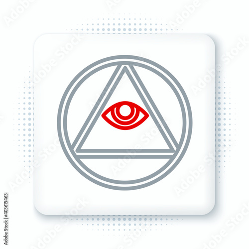 Line Masons symbol All-seeing eye of God icon isolated on white background. The eye of Providence in the triangle. Colorful outline concept. Vector.