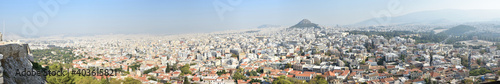 Panoramic view of the main monuments and places of Athens (Greece). View of the city of Athens from the Acropolis 