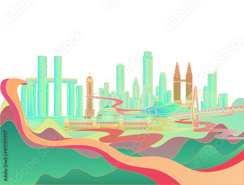Vector illustration of landmark buildings in Chongqing  China
