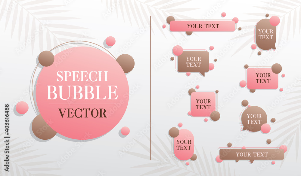 Beautiful speech bubble vector set with leaves background.