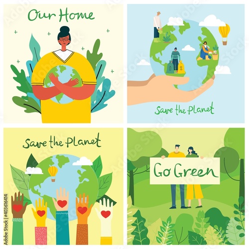 Earth day concept. Human hands holding floating globe in space. Save our planet. Flat vector isolated illustration.