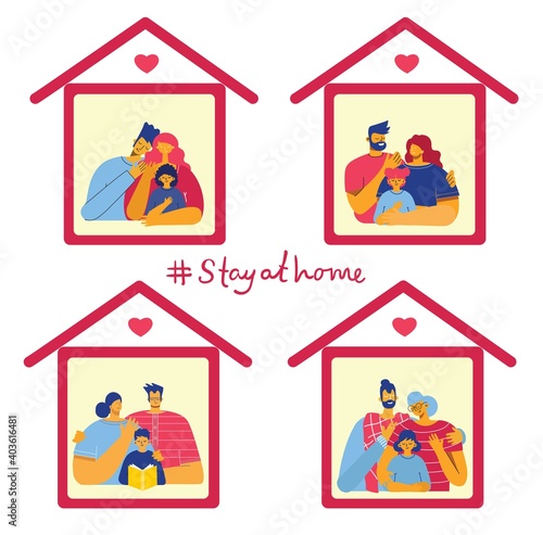 Family at house icon. Vector isolated illustration. Stay at home.