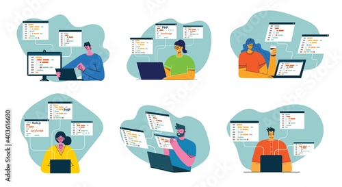 Programming and coding, Website development, Web design.Flat design modern vector illustration concept.