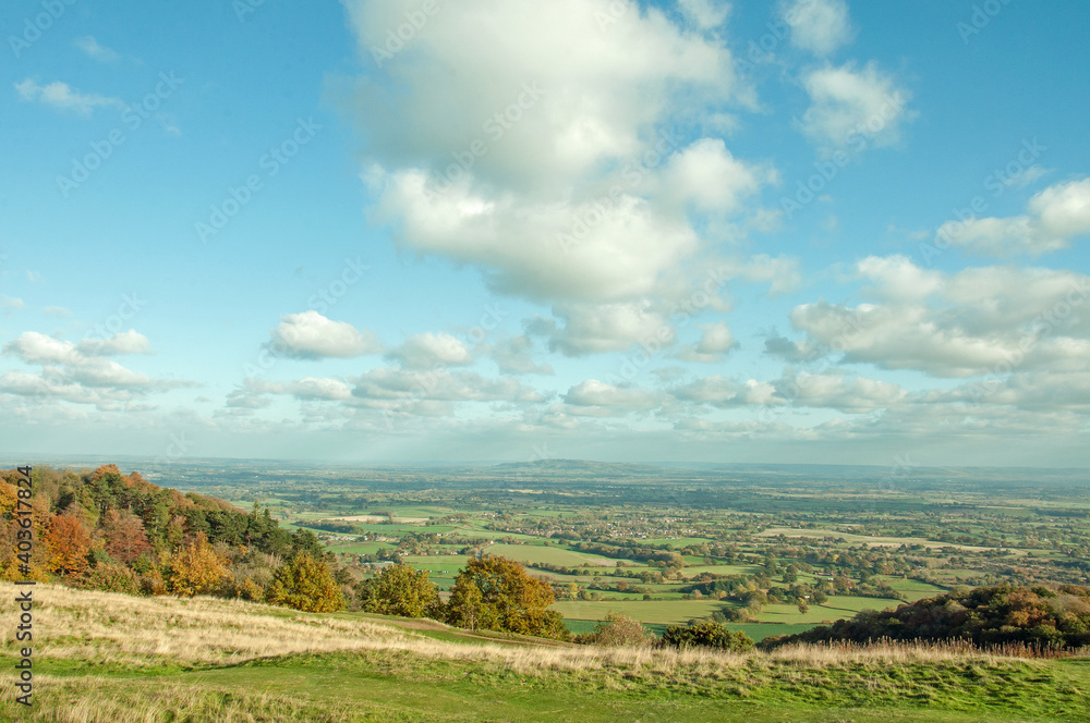 Blue skies and landscape in the Malvern hills.
