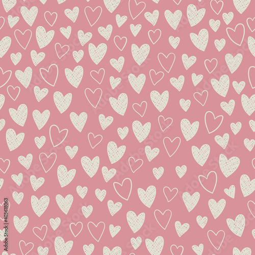 Cute hand drawn hearts seamless pattern, great for Valentine's Day, Weddings, Mother's Day - textiles, banners, wallpapers, backgrounds.