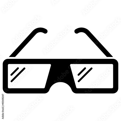 digital stereoscopic projection glasses for watching 3D films in theaters concept vector glyph icon design, gaming gadgets symbol on white background