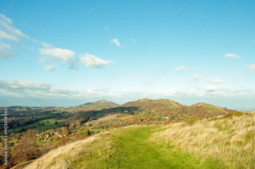 Blue skies and landscape in the Malvern hills.