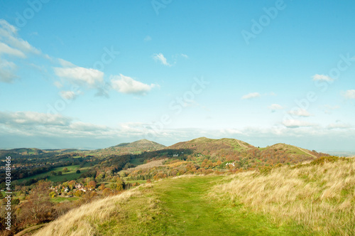 Blue skies and landscape in the Malvern hills.