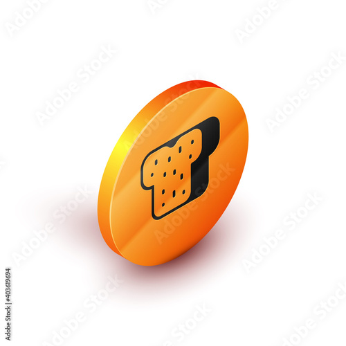 Isometric Bread toast for sandwich piece of roasted crouton icon isolated on white background. Lunch, dinner, breakfast snack. Orange circle button. Vector.