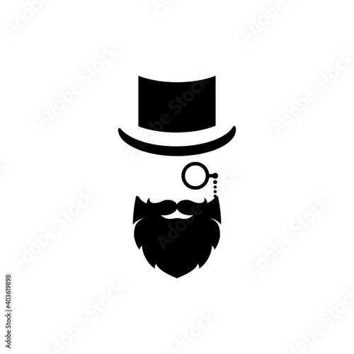 Gentleman icon isolated on white background. Silhouette of man's head with moustache, lorgnette glasses,beard and hat.