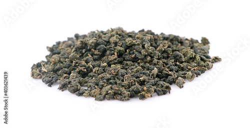 Dry oolong tea leaves an isolated on white background