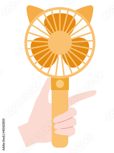 ネコ耳ハンディファンを持つイラスト