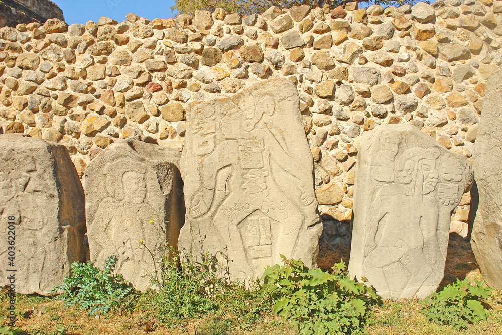 Stones of the Dancers at Monte Albán, Mexico - obrazy, fototapety, plakaty 