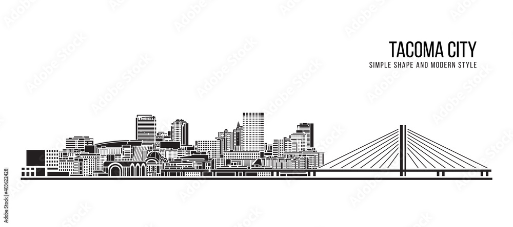 Cityscape Building Abstract Simple shape and modern style art Vector design - Tacoma city