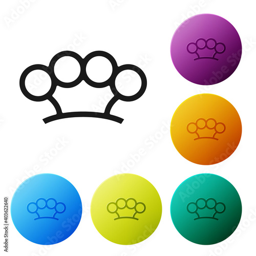 Black Brass knuckles icon isolated on white background. Set icons in color circle buttons. Vector.