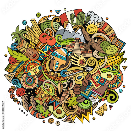 Peru hand drawn cartoon doodles illustration. Funny design.
