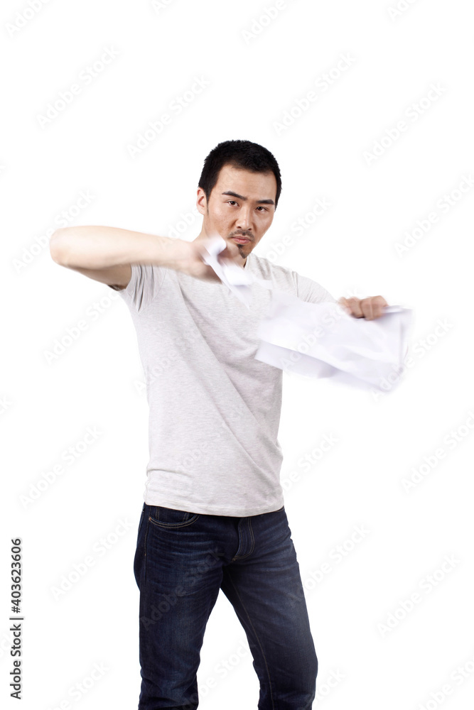 A young man was holding a white paper A young man was holding a white paper