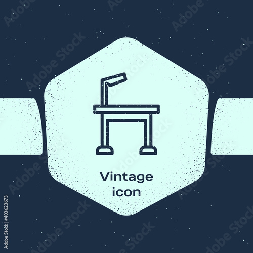 Grunge line Pet grooming table icon isolated on blue background. Monochrome vintage drawing. Vector.