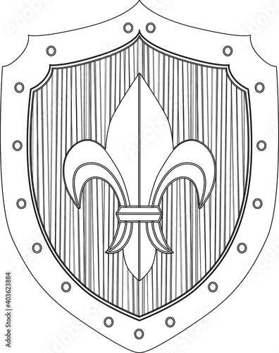 A shield drawn by a line with a lily in the center. A way of protecting with a shield during a battle