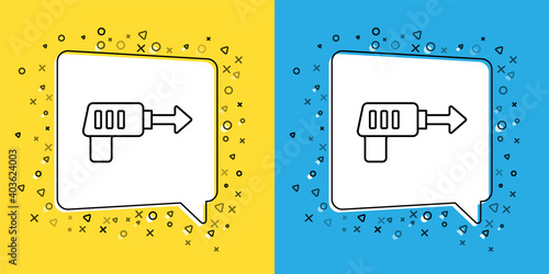 Set line Fishing harpoon icon isolated on yellow and blue background. Fishery manufacturers for catching fish under water. Diving underwater equipment. Vector.