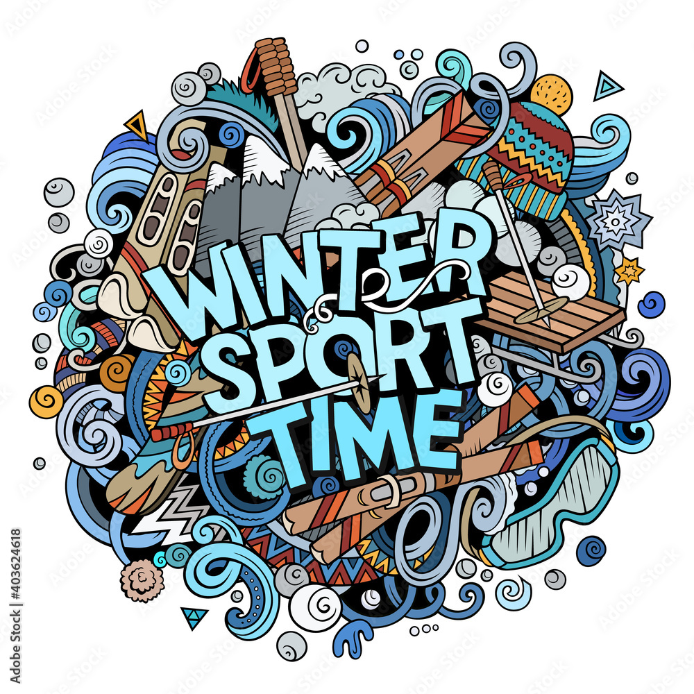 Winter Sport Time hand drawn cartoon doodles illustration. Winter Sport Time hand drawn cartoon doodles illustration.