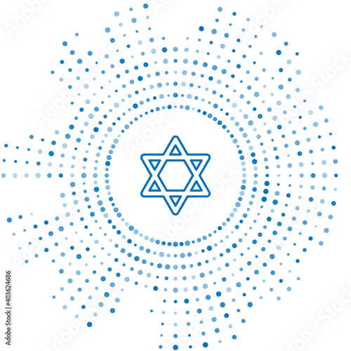 Blue line Star of David icon isolated on white background. Jewish religion symbol. Symbol of Israel. Abstract circle random dots. Vector.