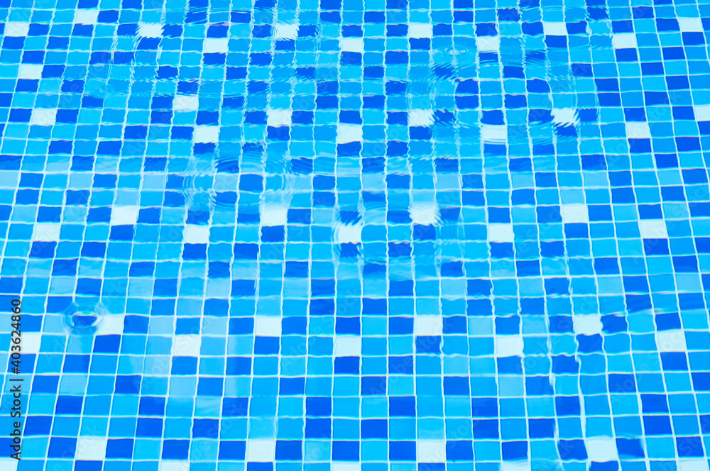 Fototapeta premium Swimming pool bottom ceramic mosaic blue and white.