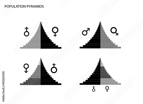 Population and Demography, Illustration of Detail of Population Pyramids Chart or Age Structure Graph Isolated on White Background.
