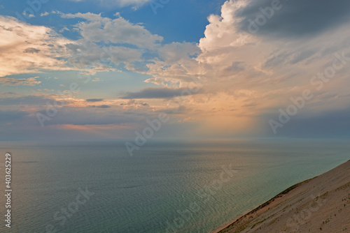 Fototapeta Naklejka Na Ścianę i Meble -  Landscape at twilight of sand dune and waters of Lake Michigan, Sleeping Bear Dunes National Lakeshore, Michigan, USA