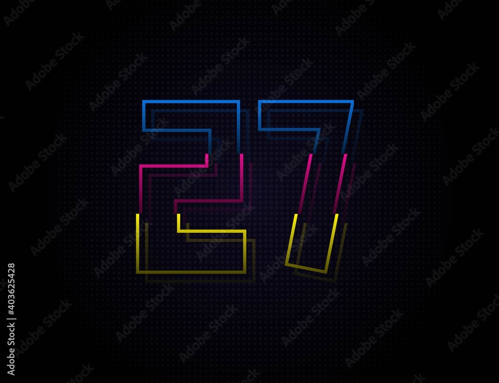 27 number colorful outline stroke font. Trendy, dynamic creative style design. Vivid vector font for logo, brand label, design elements, nightlife, application etc 27 number colorful outline stroke font. Trendy, dynamic creative style design. Vivid vector font for logo, brand label, design elements, nightlife, application etc
