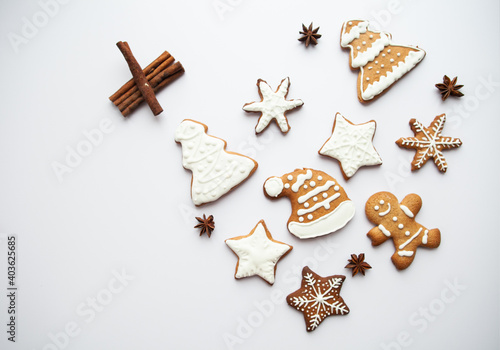 Christmas homemade gingerbread cookie on the white background photo